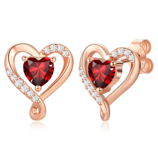 Zifeel Earrings for Women, Rose Gold Birthstone Heart Studs Earring for Girlfriend Wife, Anniversary Birthday Christmas Valentines Mothers Day Gifts Jewelry for Women Wife Her Mom