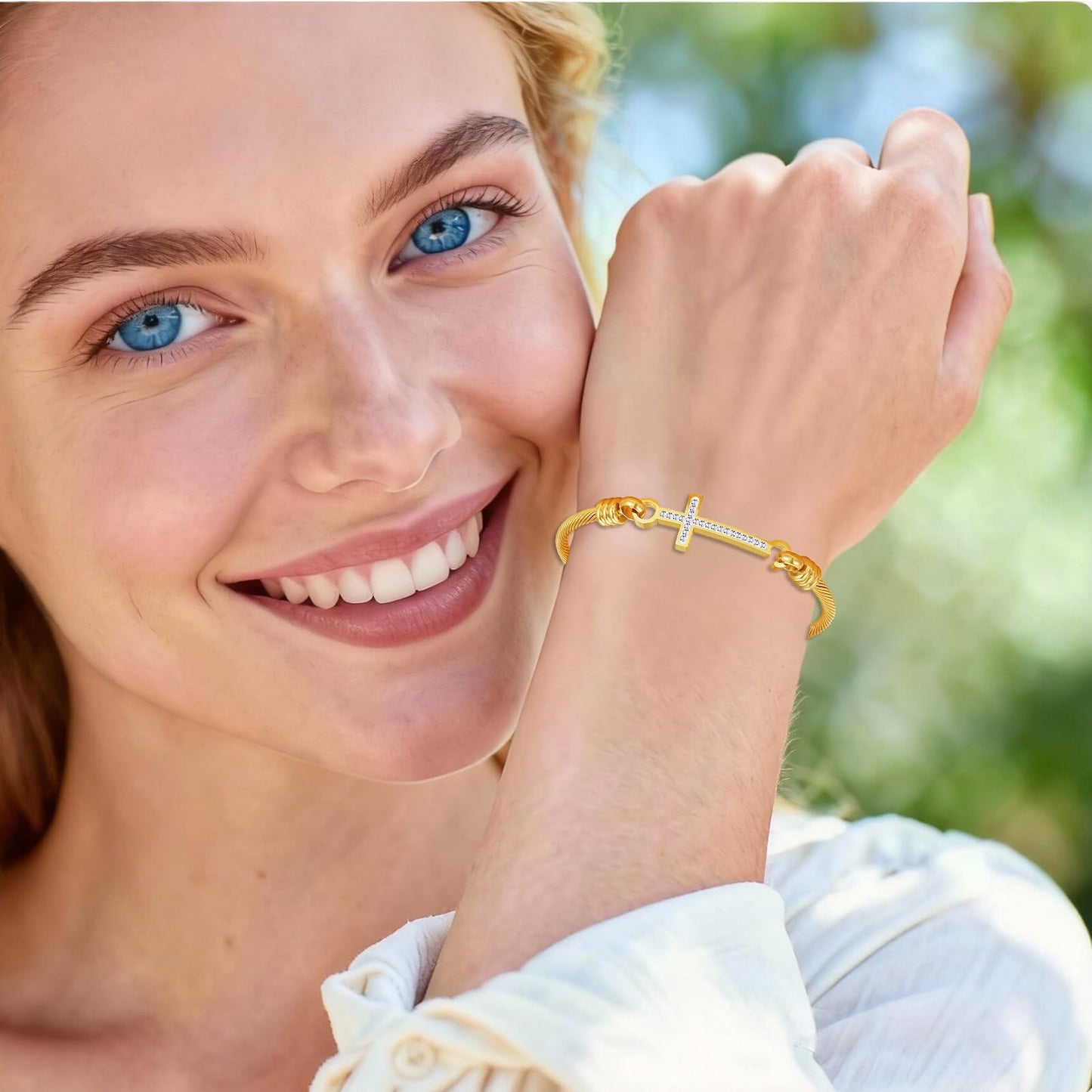 DS Religious Gift for Her Christian Cross Bracelet Bible Verse God is Within Her She Will Not Fall Inspirational Bracelets For Women Stainless Steel Jewelry Gift To Daughter Best Friend (Cross bracelet-Gold 12)