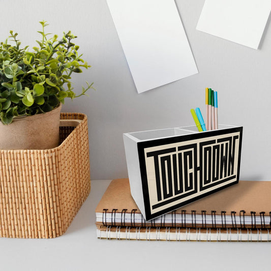 HYKDFMNCJ Vintage Football Touchdown Pen Holder for Desk, Black and Beige Game Day Pencil Organizer，Football Lover Fan Gifts Wooden Box Sign Desk Decor for Home Office Decoration
