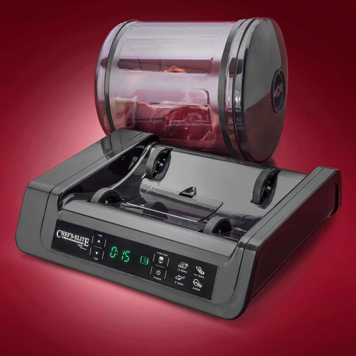 STX International Chef's Elite Vacuum Marinator & Tumbler | Marinate Meat & Vegetables in 15 Minutes | Adjustable Timer | Auto Shut-Off | Meat Tenderizer Included