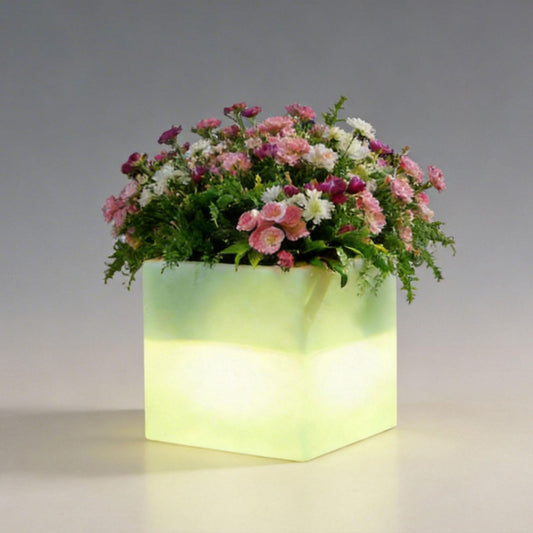 16 Inch LED Light Up Flower Pot, Rechargeable RGB Color Changing Glowing Planter Pot with Remote Control, Waterproof LED Cube Lamp for Indoor Outdoor Patio Garden Home Party Decor
