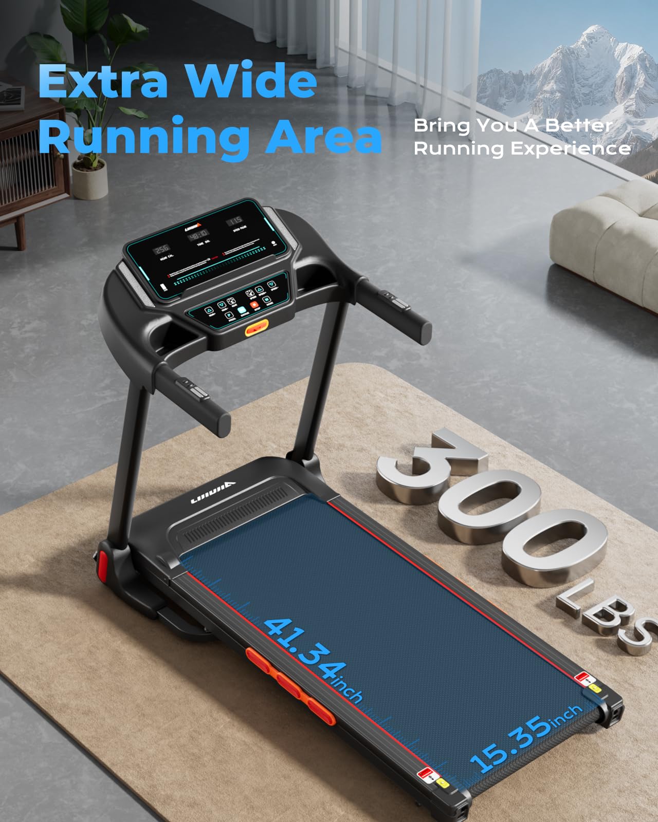 LIJIUJIA Treadmill for Home,Treadmills with 0%-15% Auto Incline,3HP Bushless,300 LBS,LED Display,Pulse Monitor
