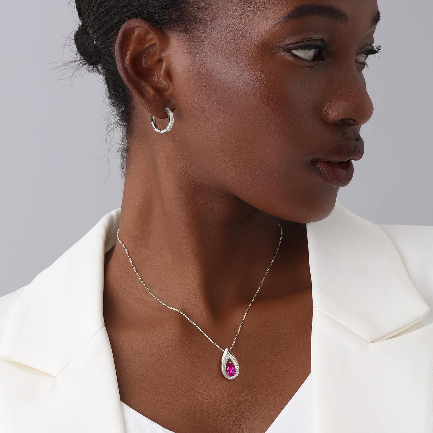 Kstyle 925 Sterling Silver Ruby July Birthstone Pendant Necklace Teardrop Jewelry Valentine's Day Anniversary Birthday Gift for Mom Sister Wife Daughter Non Tarnish