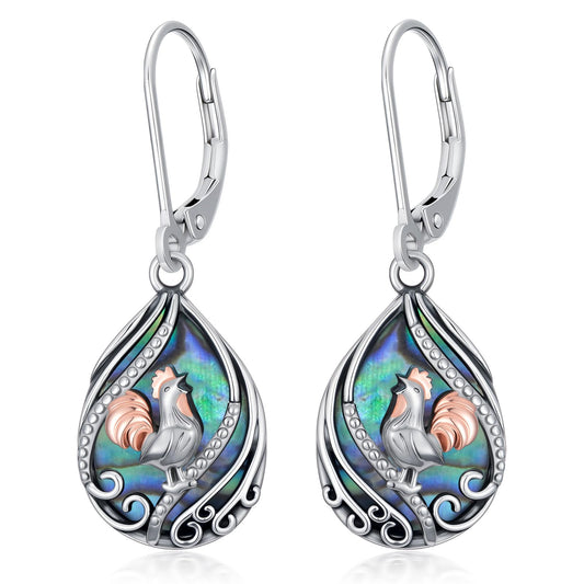 YYmqmq Chicken Earrings for Women 925 Sterling Sliver Abalone Rooster Dangle Earrings Leverback Chicken Jewelry Turkey Thanksgiving Gifts for Women Girlfriend