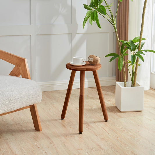 Yangqier Small Round Side Table Adjustable Height Solid Wood Drink Table Indoor Tall Plant Stand Multi-Use Accent Stool-11‘’D × 20“H (Walnut)
