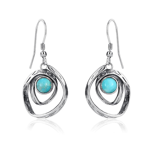 Phyonio Turquoise Earrings for Women 925 Sterling Silver Turquoise Dangle Earrings Vintage Swirl/Spiral Ear Hook Earrings