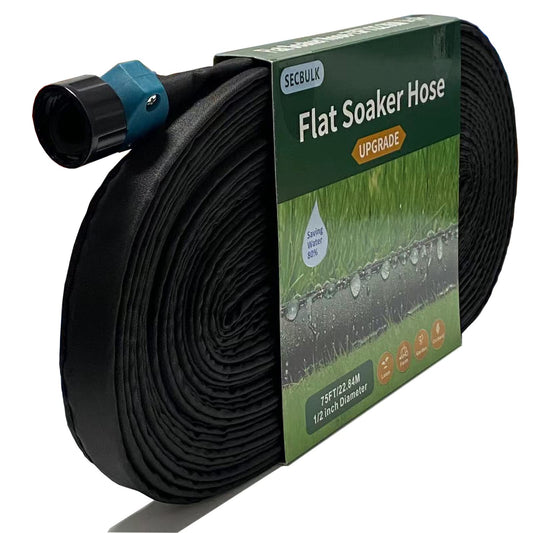 Secbulk 2025 Flat Soaker Hose 75 ft for Garden, 75' Linkable Drip Hose Diy Garden Irrigation System Saving 80% Water, Dual-layer Leak-free Design Water Hose with Holes