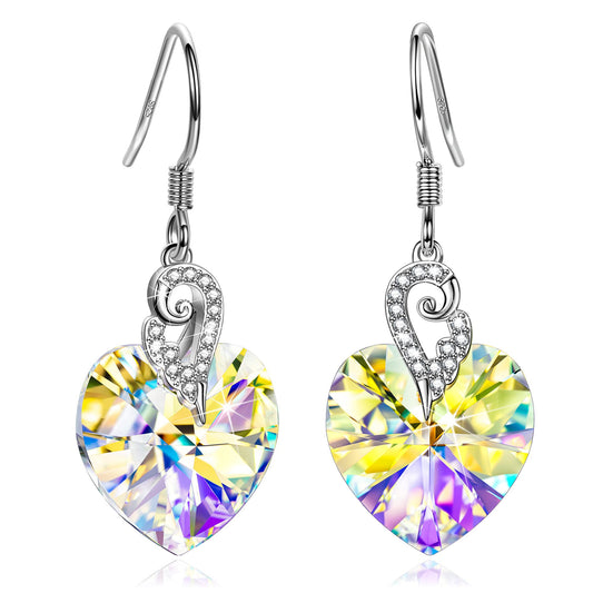 Kate Lynn Angel Wings 925 Sterling Silver Heart Earrings for Women Dngle Drop Crystal Earrings, Birthday Gifts for Women Girlfriend Christmas Anniversary Jewelry for Her Mothers Day Gifts for Mom Wife Daughter