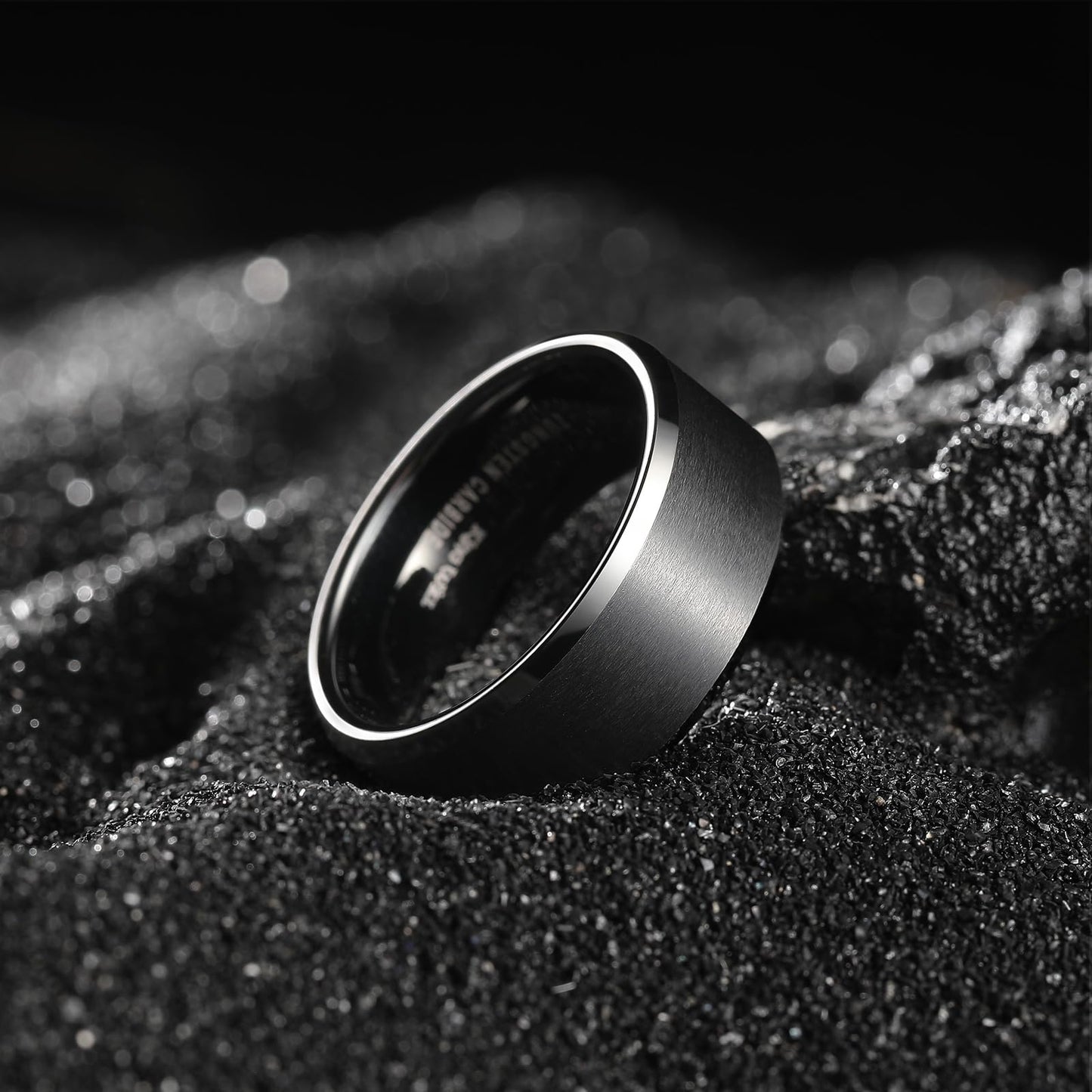 King Will 8mm Men's Black Wedding Ring - Brushed Matte Surface, Beveled Polished Edge, Comfort Fit Size 8
