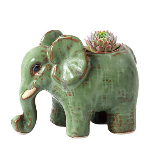 SJBAG Cute Animal Elephant Shaped Ceramic Succulent Cactus Air Plant Flower Pots Planters-Plant Not Included (Small Green)
