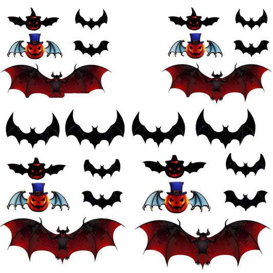 Halloween Bat Decorations Orange and Black 3D Wall Bat Decor Bathroom 5 Different Sizes Realistic PVC Scary Bat Sticker for Home Decor DIY Wall Decal Bathroom Indoor Halloween Party Supplies (24PCS)
