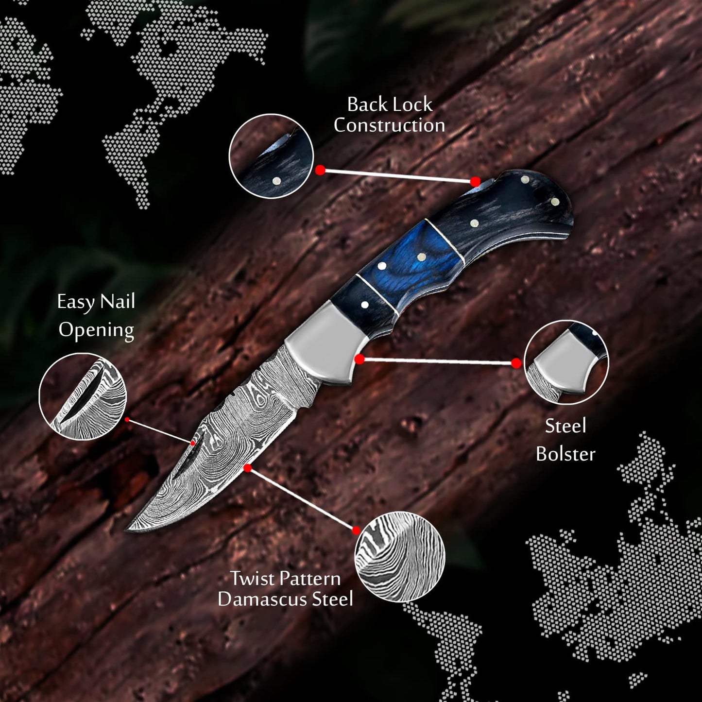 Set of 10 - Personalized Damascus Pocket Knife for Groomsmen -With Leather Sheaths - Custom Engraved Pocket Knives | Groomsman Gifts for Wedding, Groomsmen Proposal Gifts