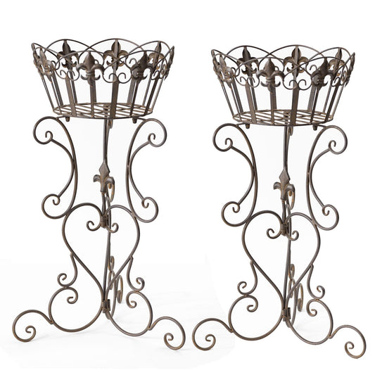 TICKCACY 2 Pack Metal Tall Plant Stands, 25 Inch Wrought Iron Plant Stand, Heavy Duty Pot Stand Pedestal Holders, Unique Decorative Potted Planter Display Rack for Indoor Outdoor Garden Patio Lawn
