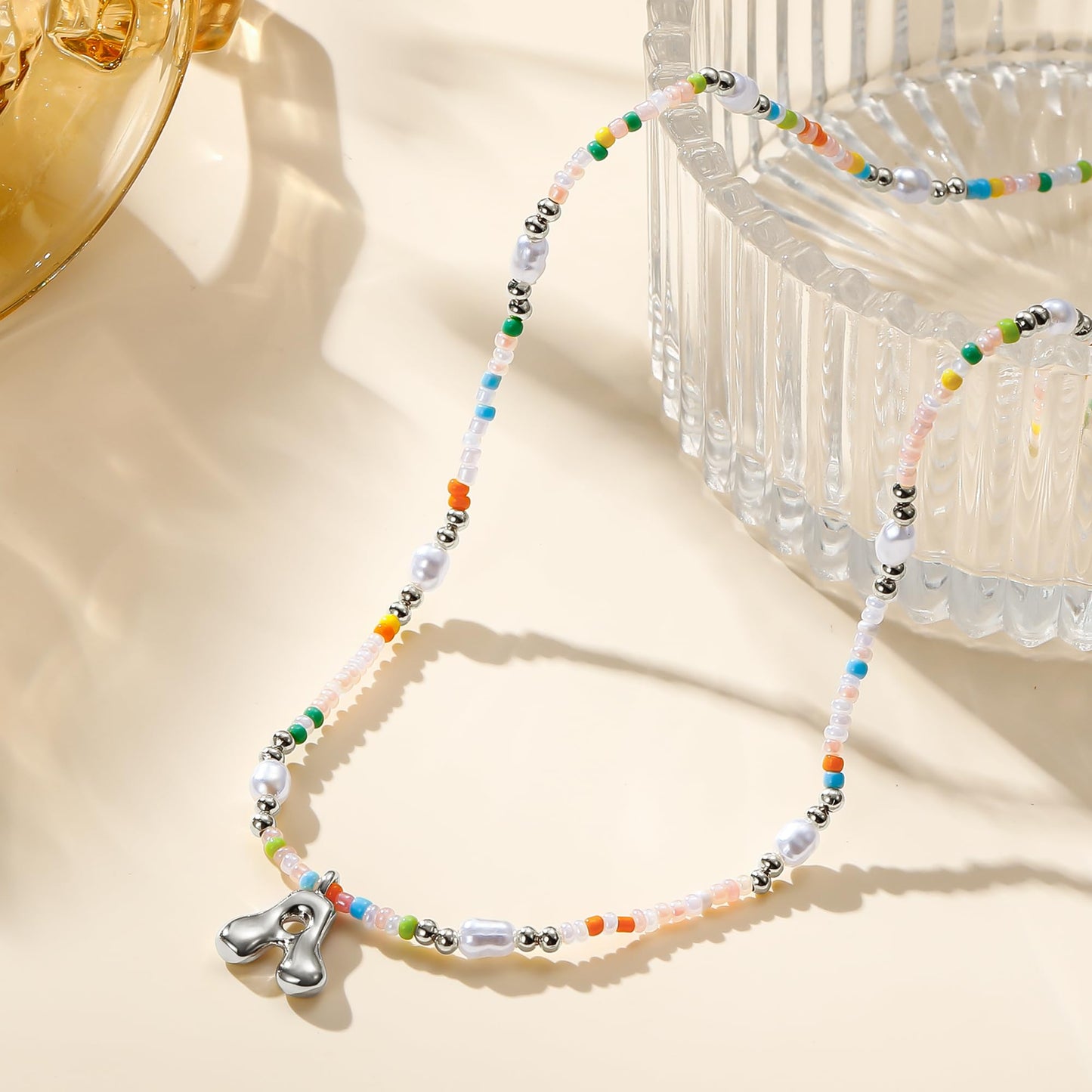 Ritach Granddaughter Gifts from Grandma - Initial G Necklace Letter Necklace Silver Initial Necklaces for Women Beaded Necklace for Girls Gifts for Granddaughter Daughter Niece Sister Gift