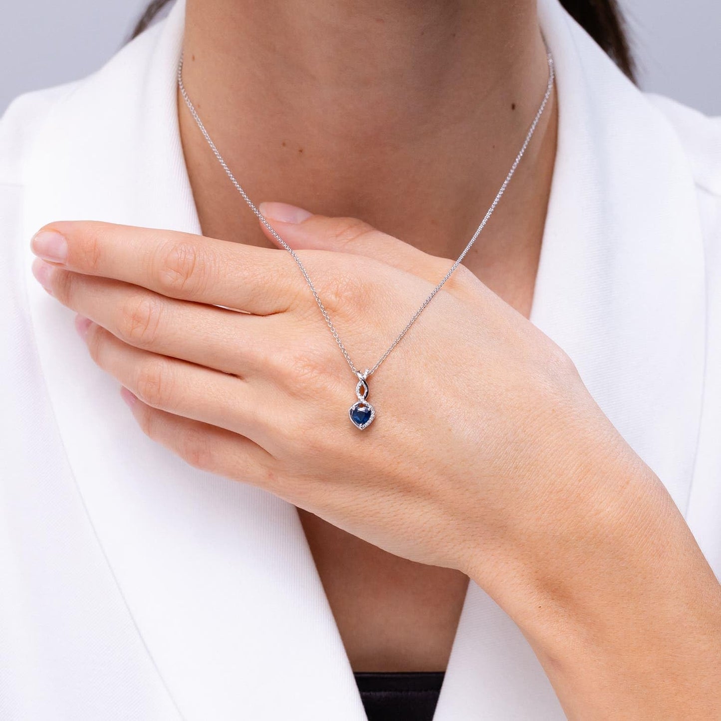 Angara Natural Blue Sapphire Pendant for Women | Heart-Shaped Blue Sapphire Infinity Pendant with Diamond Accents in White Gold | September Birthday, Anniversary, Gemstone Jewelry Gift | A | 4mm