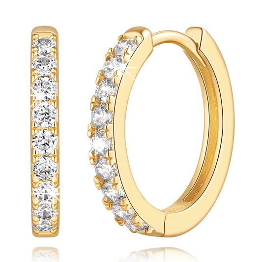 vuiikhir 14K Gold Earrings for Women 14K Gold Hoop Earrings for Women Cubic Zirconia Shining Gold Hoops Earring for Womens Hoop Lightweight Hoops Earring for Womens 12/14/16/20/25/30mm (16mm)