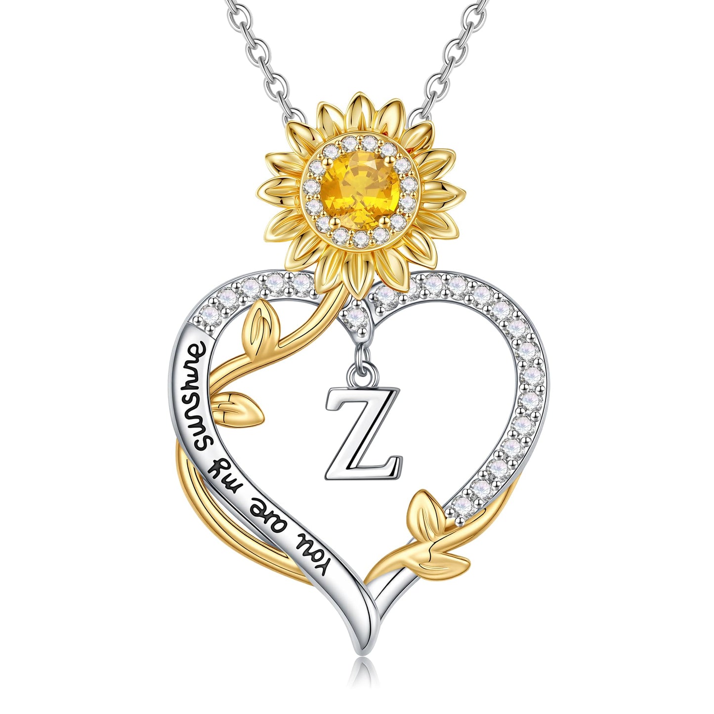 MONOOC Sunflower Initial Necklaces for Women - 14K-White-Gold-Plated Sunflower Gifts for Woman Initial Letter Z Necklace Anniversary Birthday Gifts for Women Wife Mom Friends Jewelry Gift