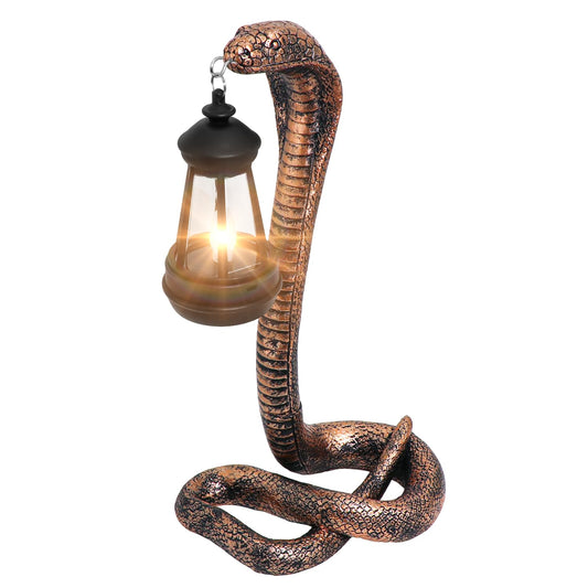 Solar Lantern Outdoor Snake Statues Garden Decoration, Yard Art Lawn Decor for Porch, Patio, Balcony, Housewarming Gifts for Birthday, Father's Day, Halloween (Brass Color)