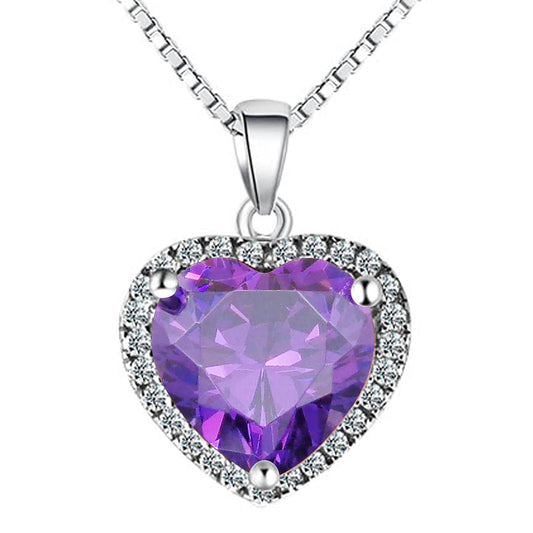 Navachi 925 Sterling Silver 18k White Gold Plated 3.7ct Heart Amethyst Az9305a Necklace Pendant 18"