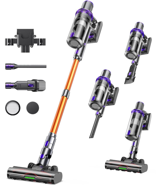 Cordless Vacuum Cleaner, 600W 55KPA 60Mins Vacuum Cleaners for Home,Anti-tangle Wireless Vacumm,Rechargeable Vacuum With Green Light,Powerful Stick Vacuum for Carpet/Hardwood Floors,Pet Hair,Purple