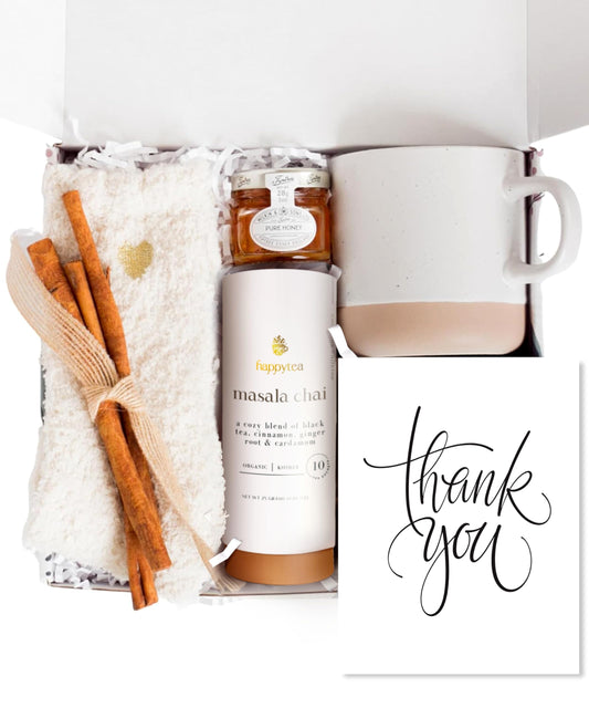 Unboxme Thank You & Appreciation Gift Basket for Women, Cozy Care Package with Tea, Mug, Socks & Honey, Ready to Gift for Friends, Clients & Coworkers