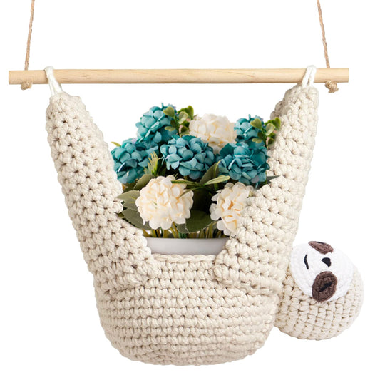 MANOPAWS Macrame Plant Hanger Crochet Sloth Hanging Planter Sloth Gifts,5 Inch Animal Wall Hanging Plant Holder for Plant Sloth Lovers, Home Decor Indoor Outdoor Plants Succulent Gifts