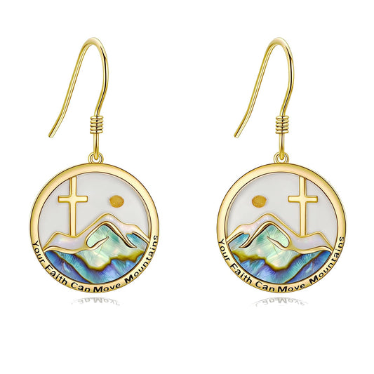 AOBOCO Mustard Seed Earrings for Women Plated Yellow Gold Mountain Cross Christian Earrings Jewelry Mothers Day Birthday Gifts for Mom Friends (Yellow Gold Mountain Cross)