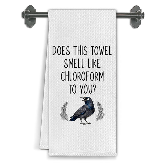 Elefeltclave Funny Gothic Crow Kitchen Towels,Crow Gifts Dish Tea Towels for Kitchen Decor,Does This Smell Like Chloroform to You Humorous Decorative Hand Towel for Bathroom,16x24 Inch