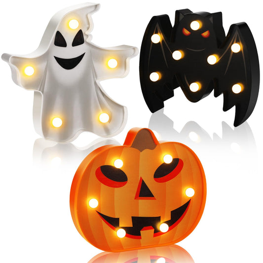 VIHOSE 3 Pcs Halloween Decoration Lights Halloween Marquee Sign Ghost Pumpkin Bat Lamp LED Desk Lamp Decorative Battery Operated Night Lights for Bedroom Table Indoor Outdoor Home Bar Party Gift