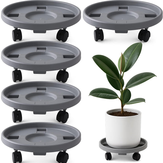 Tulpeed Rolling Plant Stand with Wheels 5 Pack 13 Inch Plant Caddy with Wheels Heavy Duty Plant Dolly Roller Base with Wheels Round Flower Pot Rack Holder Planter Trolley Tray, Grey