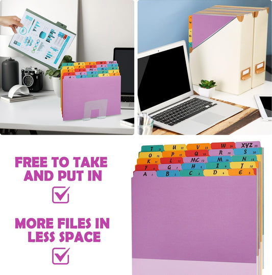 2 Set A-Z Alphabetic and Number Top Label Files, Legal Size, 50 Sheets File Dividers 1/5 Cut Label File Cabinet Dividers Desk Organizer for Office, Home and School (Rainbow)