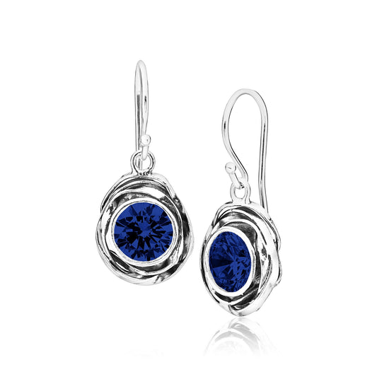 JEAN RACHEL JEWELRY 925 Sterling Silver Dangle Earrings for Women - Wire Wrap with Bezel Set Cubic Zirconia Vintage Design - Hypoallergenic, Lead & Nickel Free - Artisan Handcrafted Statement Earrings (Sapphire CZ)