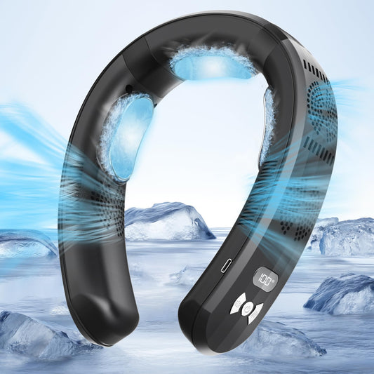 Portable Neck Air Conditioner Fan,Bladeless Fans,Long Endurance Limited Version Portable Neck Fan with LED Rechargeable Personal Neck Fans,3 Latest Cooler Plates,Quiet,Lightweight Neck Fans,Black