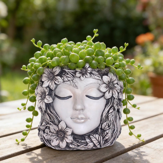 YOYLMAL Floral Face Planter Pot, 5.9” Resin Women's Head Succulent Planter for Indoor Outdoor Plants, Unique Flower Pot with Drainage Hole, Gifts for Women Mom