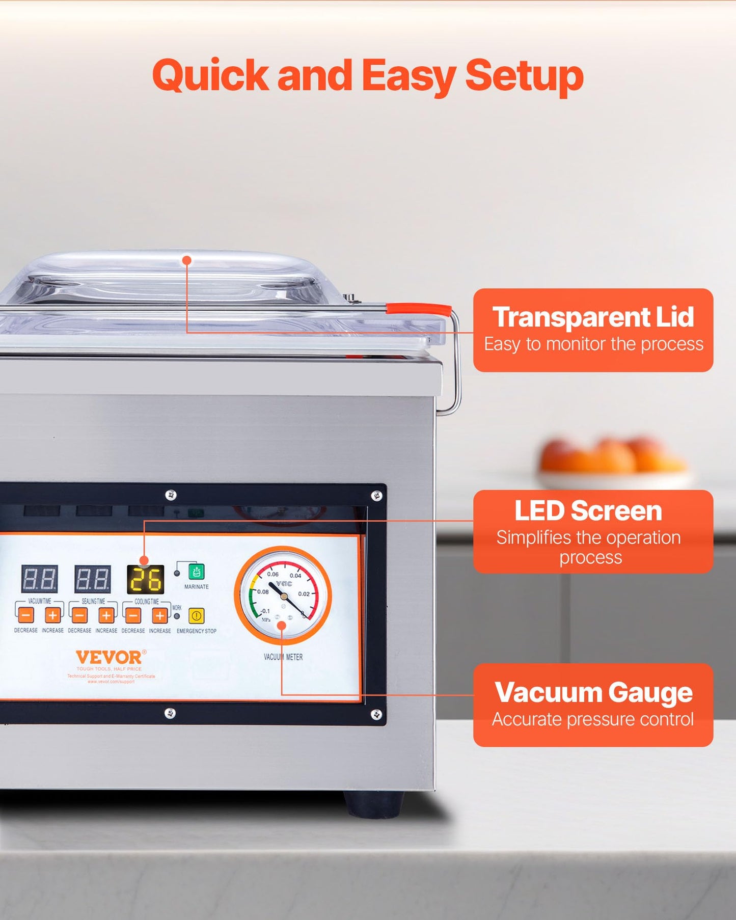 VEVOR Chamber Vacuum Sealer, 320W Sealing Power, Vacuum Packing Machine for Wet Foods, Meats, Marinades and More, Compact Size with 12.6 in Sealing Length, Applied in Home Kitchen and Commercial Use