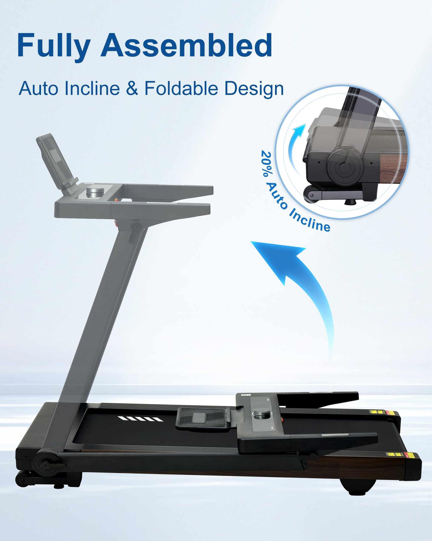 BORGUSI Foldable Treadmill with Auto Incline - 4 Hp 18.9 Inch Wide Treadmills for Home Seniors, 400 Lb Capacity, Backlit Knob Led Display, Shock Absorbent, Bluetooth App and Speaker, 12 Mph Speed