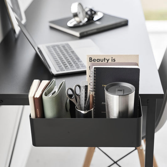 MAGSNOIC No Drill Desk Side Storage,Hanging Organizer,Clamp on Table Basket,Minimalist,Metal material,To Store Office Accessories, Gaming Devices,Storage for Office & Home,Black