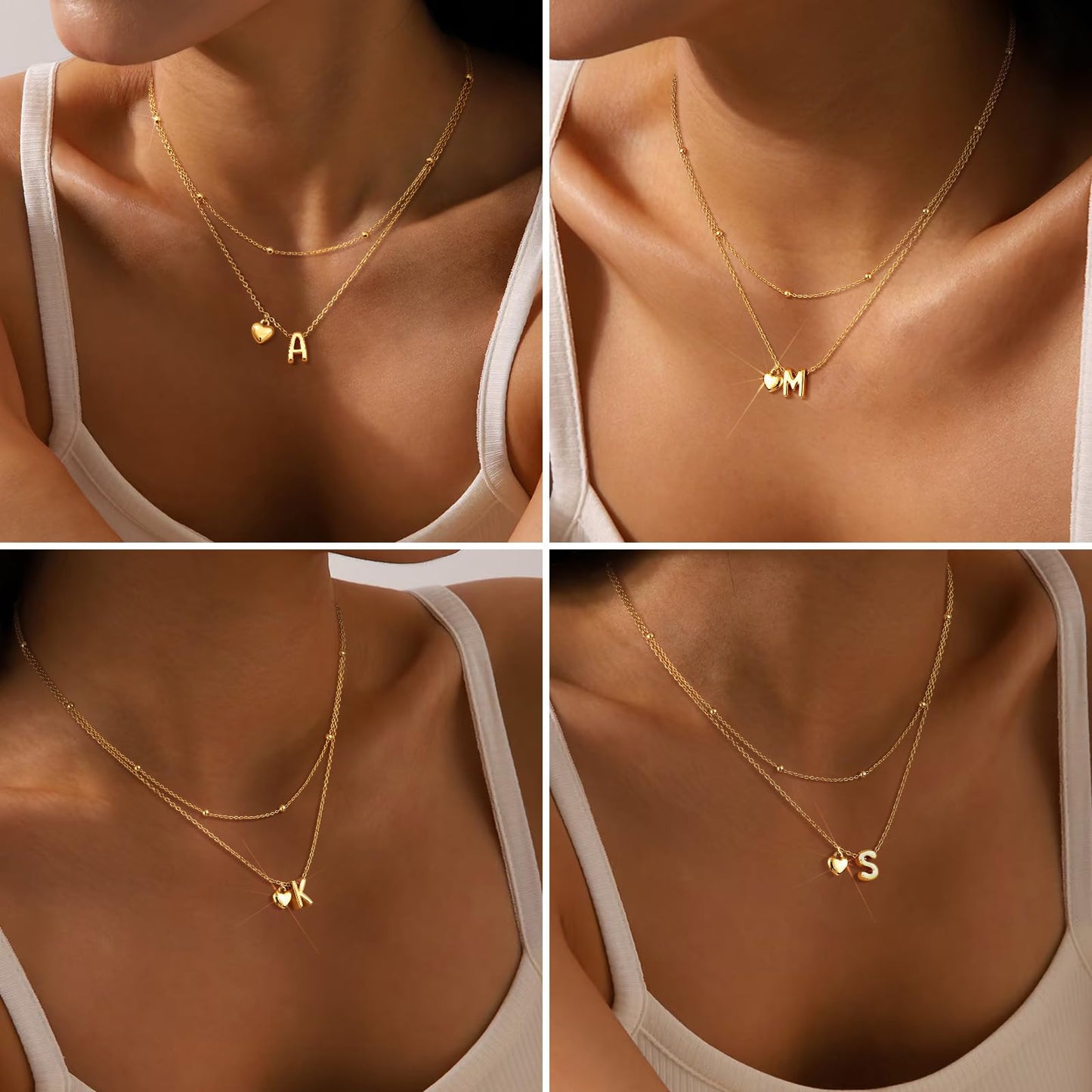 adoyi Gold Heart Initial Necklaces for Women Hers Dainty 14K Gold Plated Heart Layered Letter C Pendant Necklace Stack Trendy Jewelry Birthday Valentines Gifts for Women Jewelry