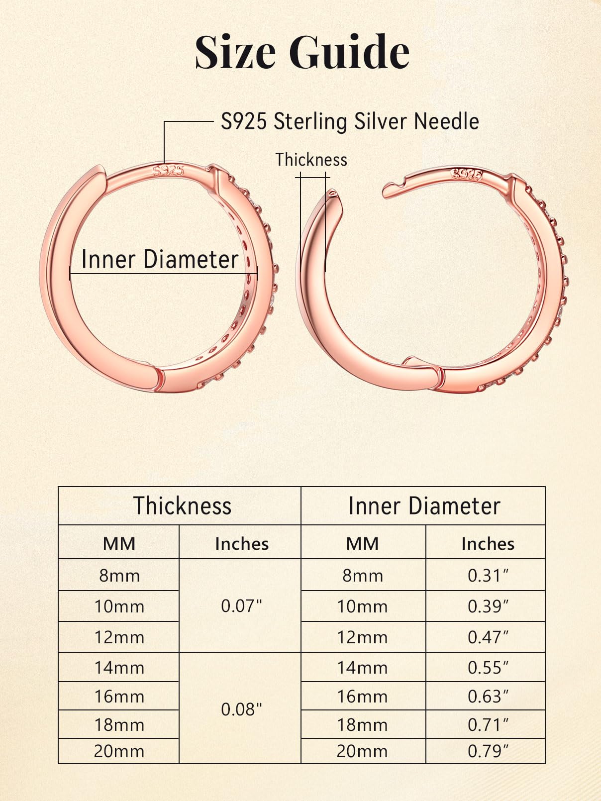 FaithHeart Cubic Zirconia Hoop Earrings for Women, Rose Gold Hypoallergenic Huggie Hoop Earrings, Small Cartilage Earrings for Women 18mm, Send Gift Box