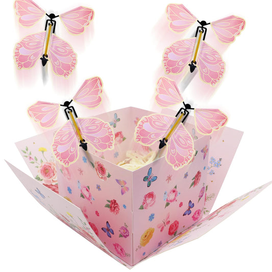 Timisea Flying Butterfly Surprise Explosion Gift Box,Butterfly Explosion Gift Box,Surprise Box,Contains Four Flying Butterflies,Suitable for Mother's Day, Birthday