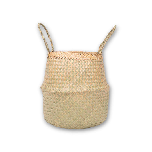 Woven Seagrass Belly Basket For Storage Plant Pot Baskets Laundry Picnic Grocery Baskets Woven Plant Pot Holder Home Decor For Storage Plants Wicker Laundry Basket (Large)