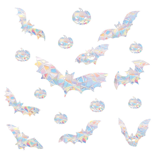 54PCS Halloween Bat Window Stickers Prevent Birds from Hitting Windows, Rainbow Sun Catcher Stickers No Glue Required, Non-Adhesive Reusable Vinyl Rainbow Stickers