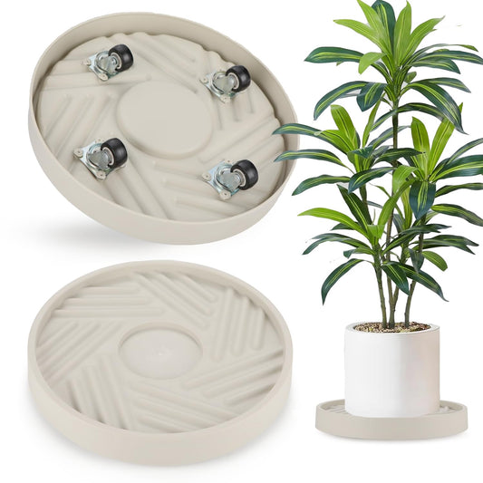JAOXISOU 2 Pack Plant Caddy with Wheels,10" Rolling Plant Stand 165 LBS Heavy Duty with Hidden 360 ° Rotating Silent Wheel Wheels for Outdoor Indoor Large Plant Pots, Flower Pot, Patio