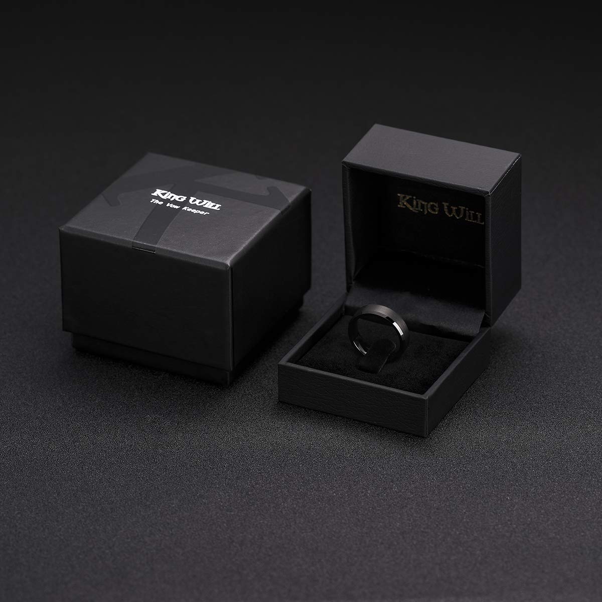 King Will 6mm Men's Black Wedding Ring - Brushed Matte Surface, Beveled Polished Edge, Comfort Fit Size 14