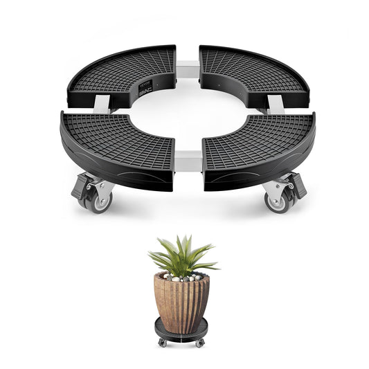 VEVOR Trash Can Dolly with 4 Lockable Wheels, 440lbs Weight Capacity, Round Trash Can Roller Base, 15-22.8 in Adjustable, Heavy Duty Drum Dolly Plant Caddy, Multi-Functional Rolling Dolly Cart, Black