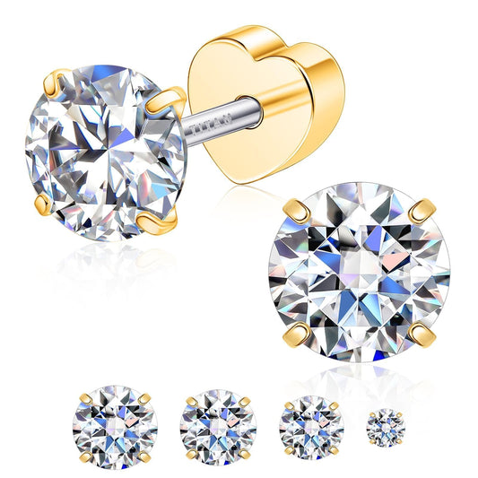 Limerencia Moissanite Stud Earrings for Women Men, F136 Hypoallergenic Titanium Earrings for Sensitive Ears, 18K Gold Plated Heart Flat Back, D Color VVS1 Clarity, GRA Certificate