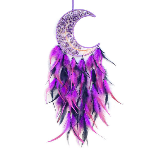 RAGKUU Purple and Black Moon Dream Catcher Wall Decor Crystal Tree of Life Dream Catchers Handmade Feather Dreamcatcher Wall Hanging Ornament for Bedroom Living Room Home Decor