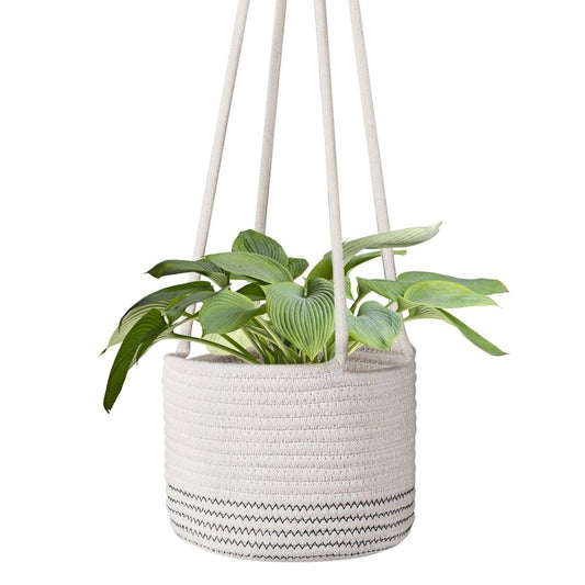 Flexzion Macrame Plant Hanger Basket for Indoor Plants - 8 Inch Jute Rope Planter Pot Cover, Woven Hanging Plant Holder Up to 7 Inch Pots, Boho Hanging Planters Home Decor Storage Organizer (White)