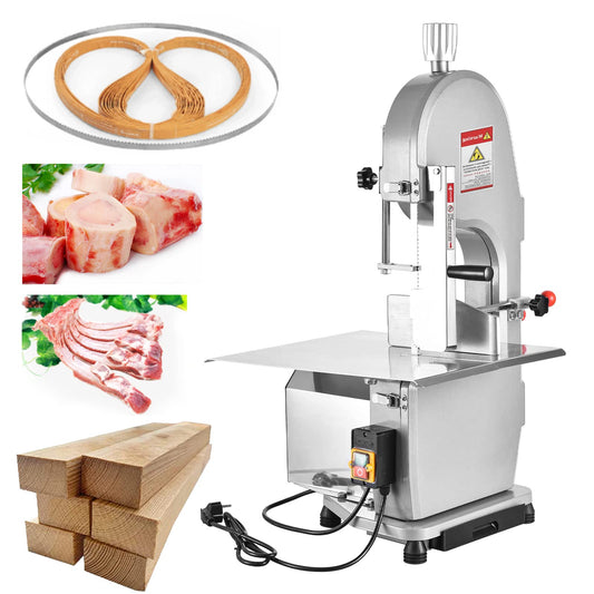 Chbiao Bone Saw Machine 18.8" x 14.9" Workbench, 1500W Electric Frozen Meat Cutter, Bone Commercial Meat Bandsaw for Butchering with 5 Saw Blades