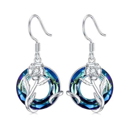TOUPOP February Birth Flower Earrings Violet Drop Dangle Earrings Blue Crystal Jewelry Birthday Mothers Day Gifts for Women Mom Her